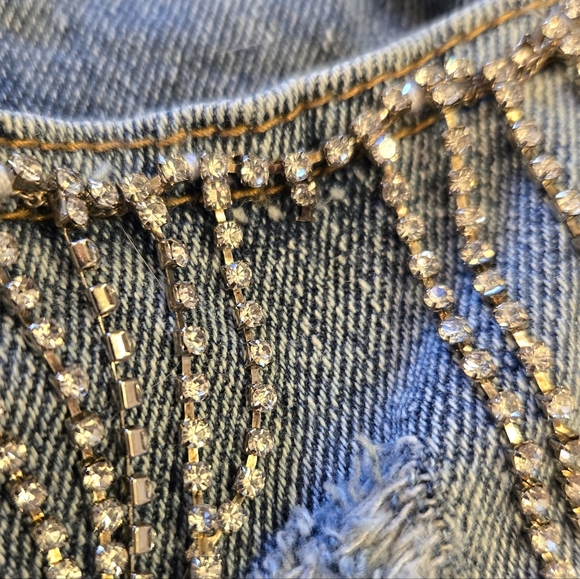 Vici Rhinestone Trim Distressed Shorts, S - Picture 8 of 9